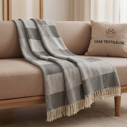 Patura din bumbac Carouri Gri Inchis 210x230CM – Casa Textilelor Moldova