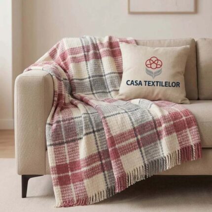 Patura din bumbac Carouri Roz 210x230CM – Casa Textilelor Moldova