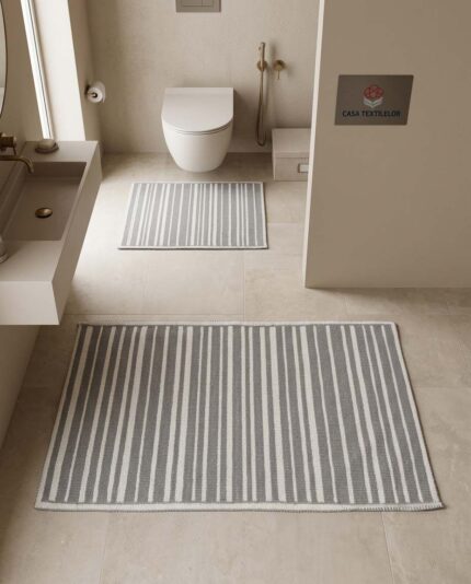 Set 2 covorașe baie 100% bumbac – Marine Stripe, Alb/Gri