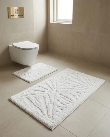 Set 2 covorașe baie 100% bumbac – Snowflake Relief, Crem