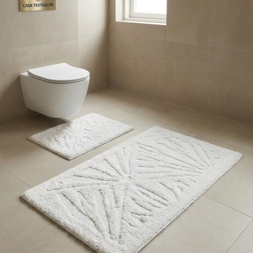 Set 2 covorașe baie 100% bumbac – Snowflake Relief, Crem