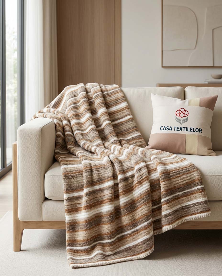 24 Pătură din Bumbac Model Dungi Multicolore Maro 200x220cm