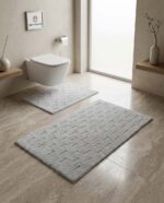 Set 2 covorașe baie 100% bumbac – Soft Grid, Gri
