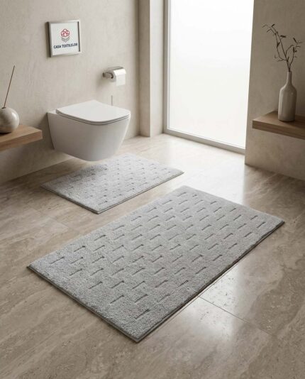 Set 2 covorașe baie 100% bumbac – Soft Grid, Gri