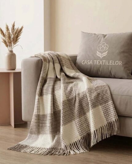 Pătură din Bumbac Patratele Culoare Bej 210x230cm – Casa Textilelor Moldova