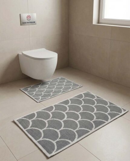 Set 2 covorașe baie 100% bumbac – Valuri, Gri