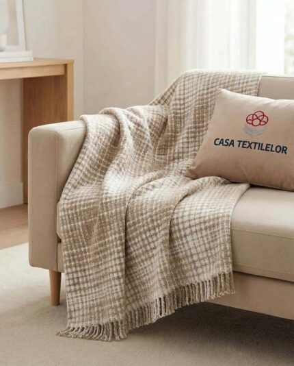 Pătură din Bumbac Picnic Maro cu Alb 210x230cm – Casa Textilelor Moldova