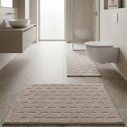 Set 2 covorașe baie 100% bumbac – Mozaic Soft, Bej