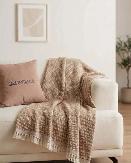 Pătură din Bumbac Romburi Cafeniu 200x220cm – Casa Textilelor Moldova