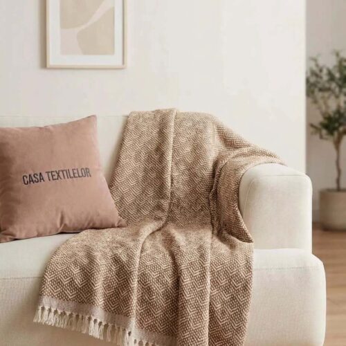 Pătură din Bumbac Romburi Cafeniu 200x220cm – Casa Textilelor Moldova