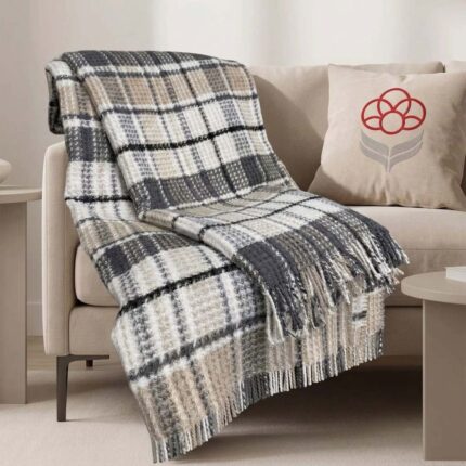 Pătură din Bumbac Carouri Gri și Bej 210x230cm – Casa Textilelor Moldova