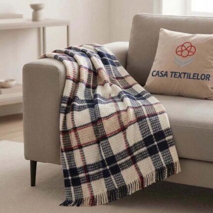 Pătură din Bumbac Carouri Navy și Roșu 210x230cm – Casa Textilelor Moldova