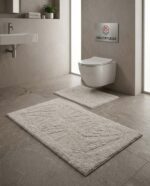 Set 2 covorașe baie 100% bumbac – Geometric Relief, Bej