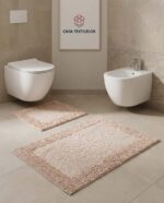 Set 2 covorașe baie 100% bumbac – Elegance Floral, Roz Pudră