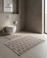 Set 2 covorașe baie 100% bumbac – Pătrățele, Maro