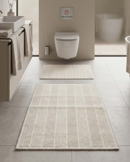Set 2 covorașe baie 100% bumbac – Organic Stripes, Crem – Casa Textilelor Moldova