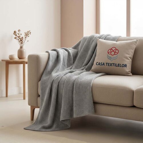 Pătură din Bumbac Linii Gri 200x220cm – Casa Textilelor Moldova