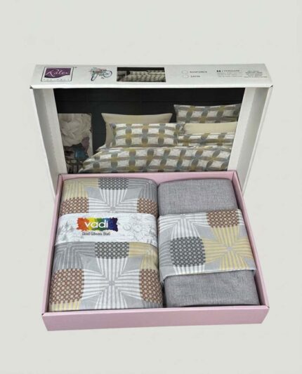 Lenjerie de pat Bumbac Mixt Vadi Romburi Mozaic Gri și Galben – Casa Textilelor